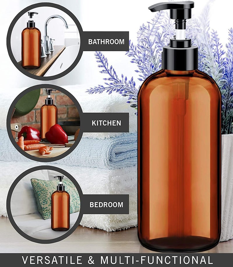 Xlent Soap Dispenser with Rust Proof Pump, Waterproof Labels (2 Pack,16 Oz) Bathroom, Plastic Hand Dish Soap Dispenser for Kitchen, Premium Thick Soap Pump Bottles (Amber) - Image 5